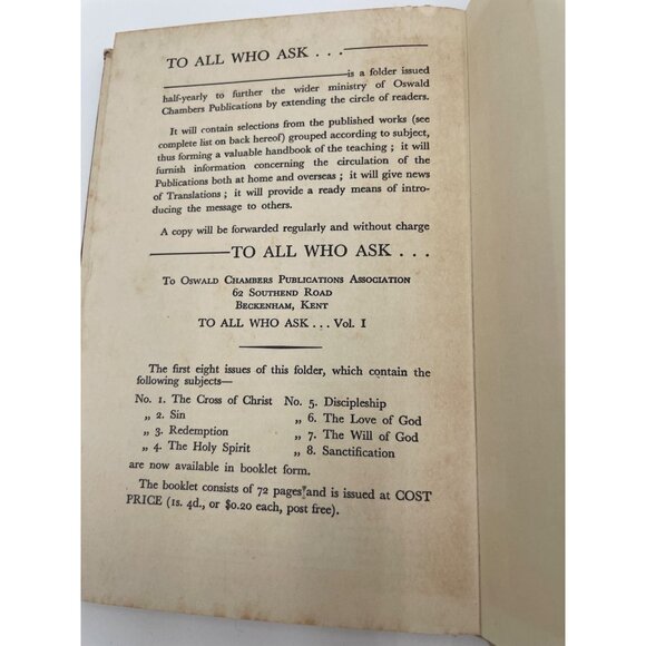 Bringing Sons Unto Glory By Oswald Chambers Hardcover Book 1958 - Picture 4 of 7